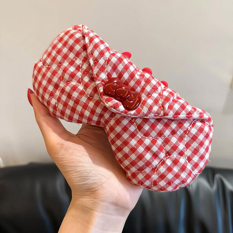 红色格子眼镜袋收纳随身便携式墨镜收纳爱心式保护套夹棉韩系布艺