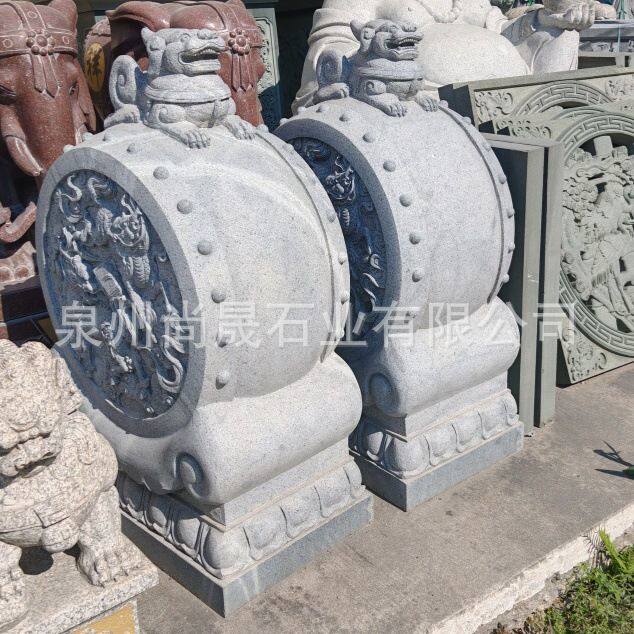 寺庙宗祠祠堂石雕门墩抱鼓石厂家公园酒店庭院白麻抱鼓石鼓门鼓石
