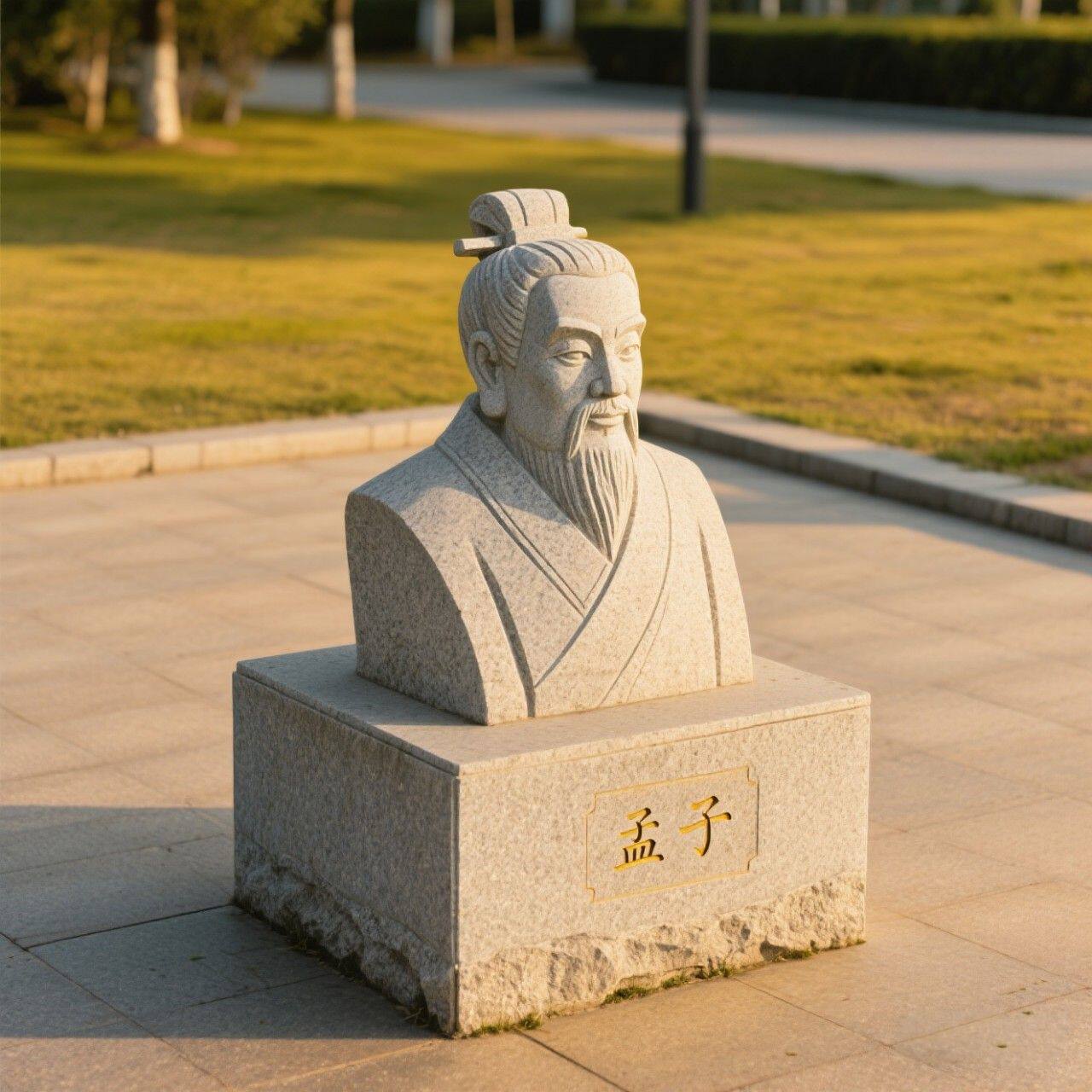 石雕孟子像名人伟人物肖像胸像汉白玉学校书本日晷摆件名人雕塑