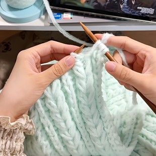 薄荷绿围巾毛线手工diy材料包手工编织围脖冬氛围云朵绵绵送女友