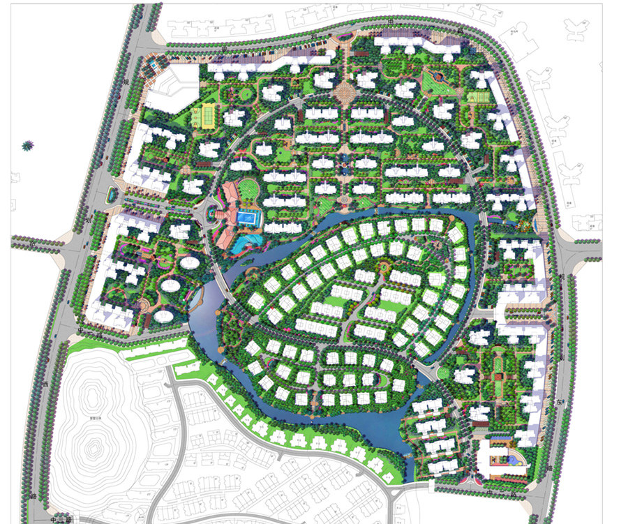 居民小区彩色平面图规划设计案例 景观平面图例 植物平面图例