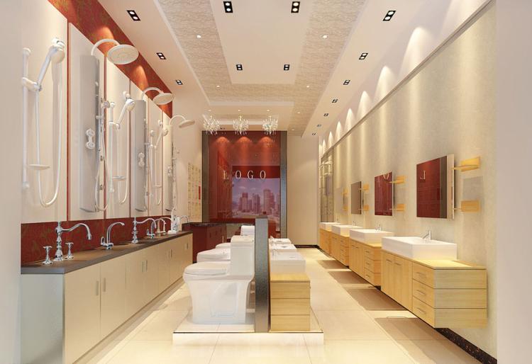 卫浴店设计效果图 陶瓷马桶坐便器卫浴店水龙头浴室柜