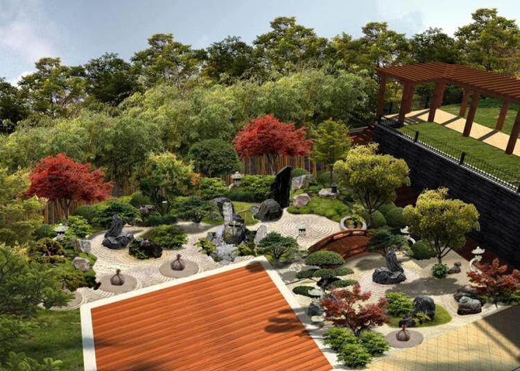 日式风格庭院设计案例效果图生态青苔绿色日式建筑日式园林