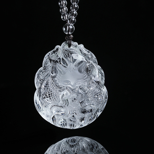 天然白水晶九尾狐狸吊坠蛇狐项链粉水晶黄水晶手工雕刻可私人定制