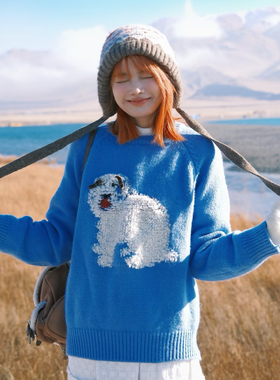 TOANDFRO / 秋冬韩系保暖毛衣女趣味感摇粒绒小狗图案设计