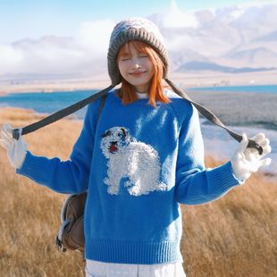 TOANDFRO 秋冬韩系保暖毛衣女趣味感摇粒绒小狗图案设计