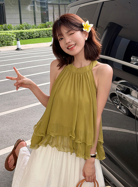 TOANDFRO / 2026春夏性感无袖挂脖蓬蓬荷叶边背心女