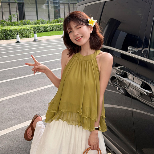 TOANDFRO / 2026春夏性感无袖挂脖蓬蓬荷叶边背心女