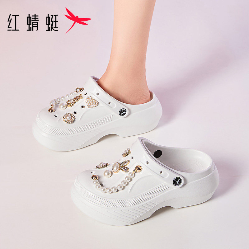 红蜻蜓女鞋2026新款夏季厚底增高拖鞋可外穿超好看凉鞋珍珠洞洞鞋