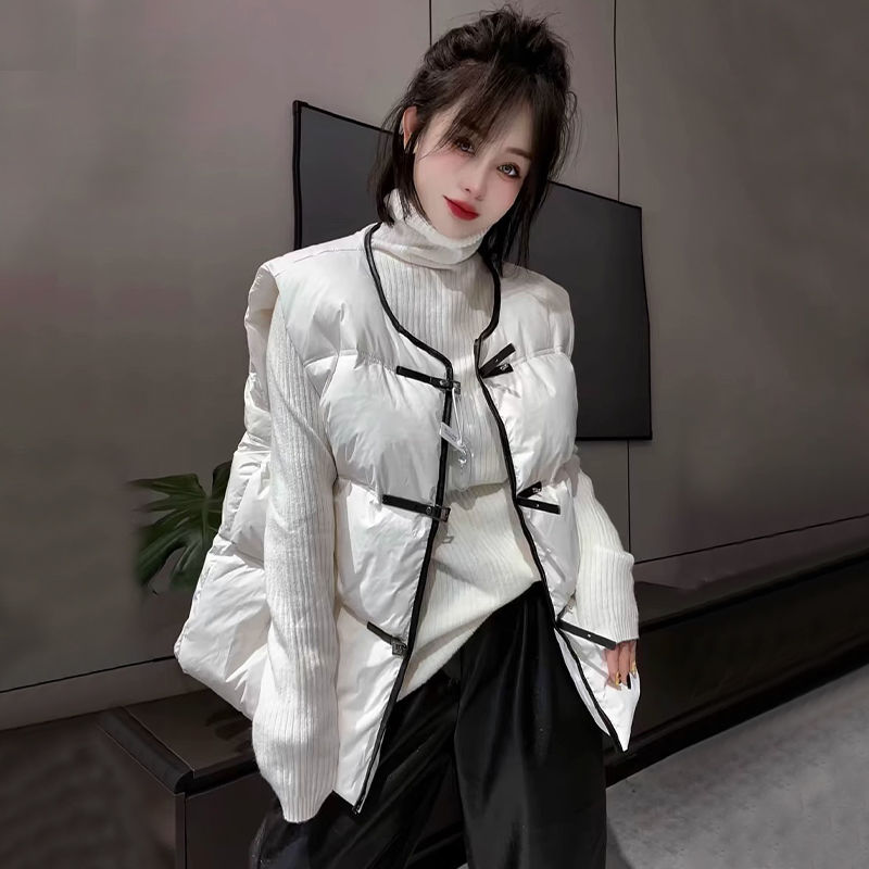 山力达迪百搭小个子洋气坎肩马夹棉服女时尚别致单排扣无