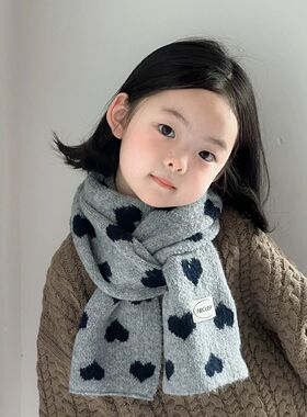 儿童围巾加厚保暖秋冬季宝宝围脖男孩女童护颈小围巾可爱洋气爱心
