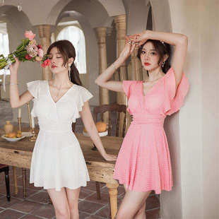 保守显瘦平角温泉泳装 泳衣女士保守2024新款 遮肚仙女范连体裙式