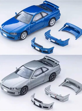 TLV 尼桑R34天际线 Skyline Turbo 带配件 蓝色银色合金车模型