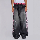 潮牌水洗破洞印花牛仔裤 子女 jadedlondon街头嘻哈直筒休闲裤