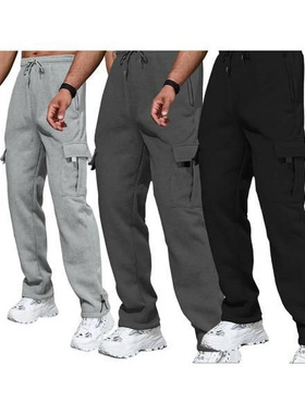 电商直筒卫裤运动健身休闲裤多口袋宽松长裤子男