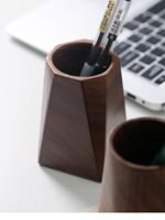Whole walnut wood, retro wooden pen holder, modern and simple wooden office desktop, stationery storage, free engraving thumbnail 8