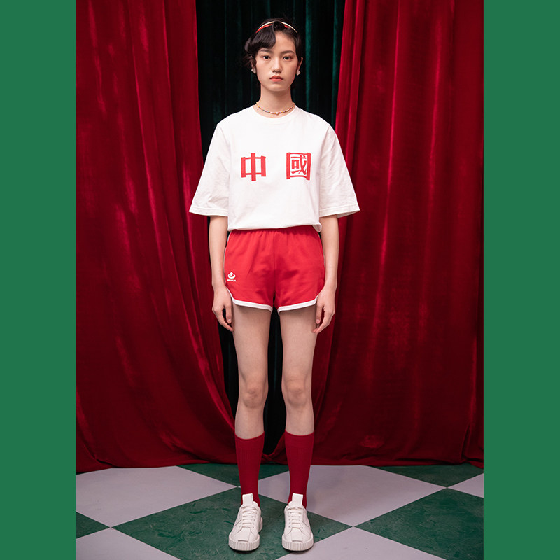 meihua梅花牌体育中国运动t恤宽松半袖纯棉男女情侣衫夏季短袖