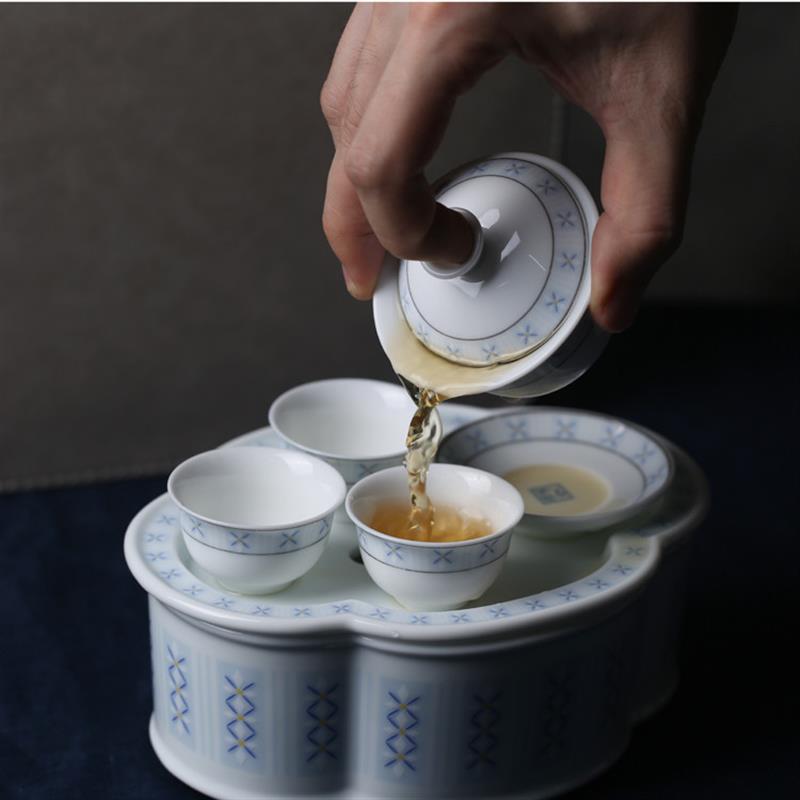 潮汕老式复古麦穗花盖碗三才碗小号三杯高温陶瓷功夫茶具配件三件