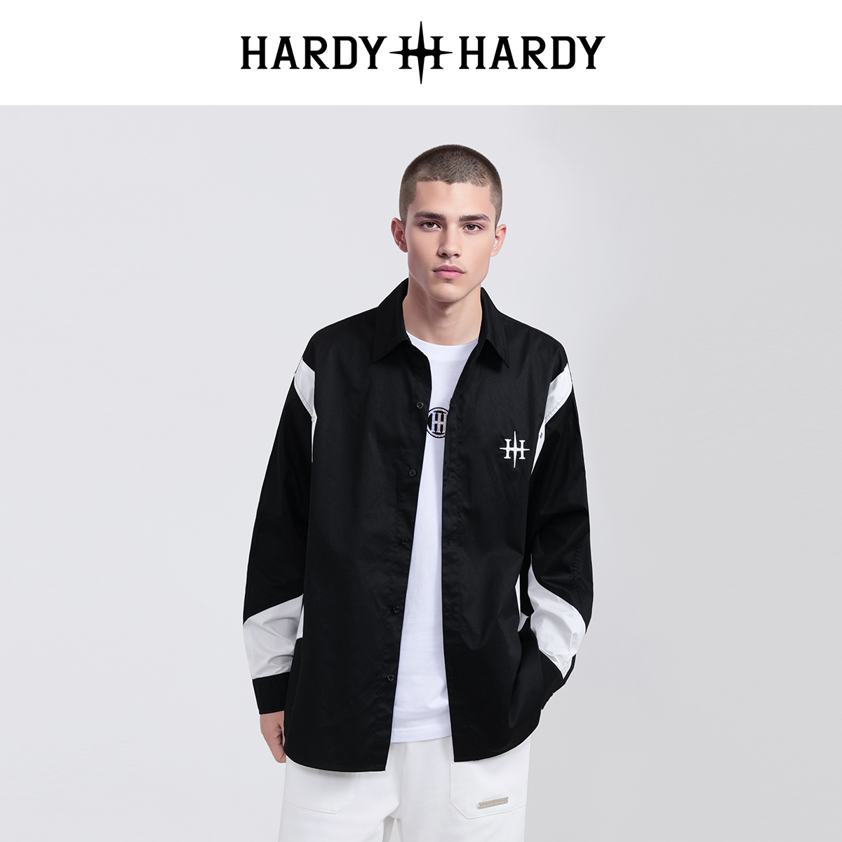 HARDY HARDY2024秋冬新款美式休闲拼接刺绣长袖衬衫男女同款上衣
