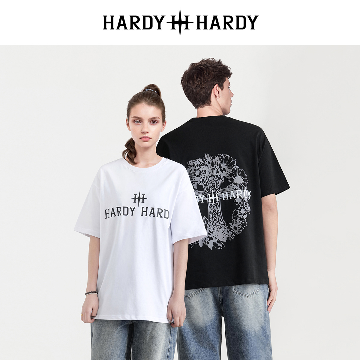 HARDYHARDY新款潮酷风印花十字架短袖T恤男女半袖体恤情侣上衣Q