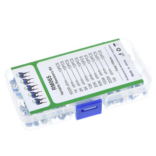 10种可调电阻RM065可变1K2K5K10K50K100K500K欧1M卧式蓝白电位器