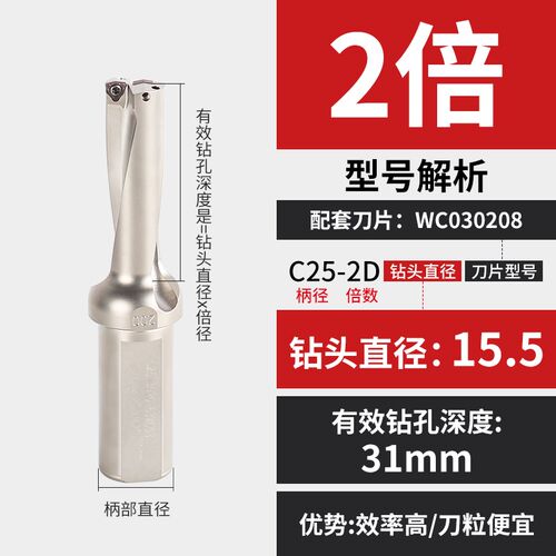 2Du钻暴力钻刀杆WC刀片数控车床喷水钻深孔径11-80U钻2倍径快速钻