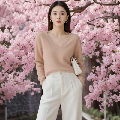 鄂尔多斯市女V领宽松针织打底衫内搭上衣秋冬3
