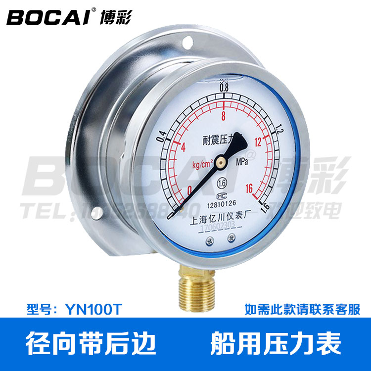 面板式耐震压力表YN100ZT轴向带边气液水油不锈钢1.6负压真空船用