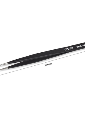 VETUS加厚黑色尖头直镊子高精密夹子不锈钢白色ST11ESD防静电镊子