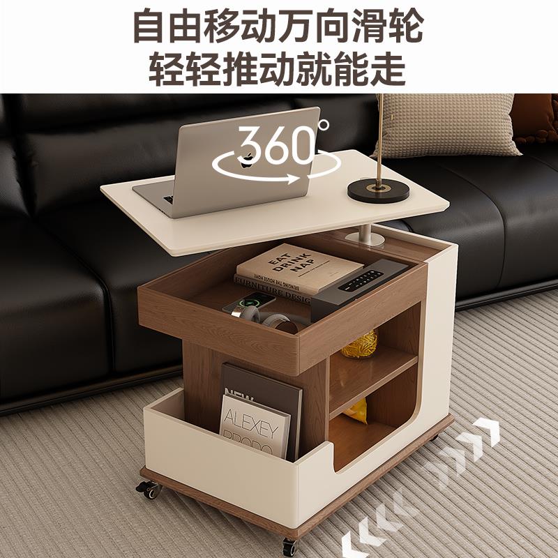 中古风移动边几实木客厅家用推车茶几沙发升降储物边柜阳台小茶桌
