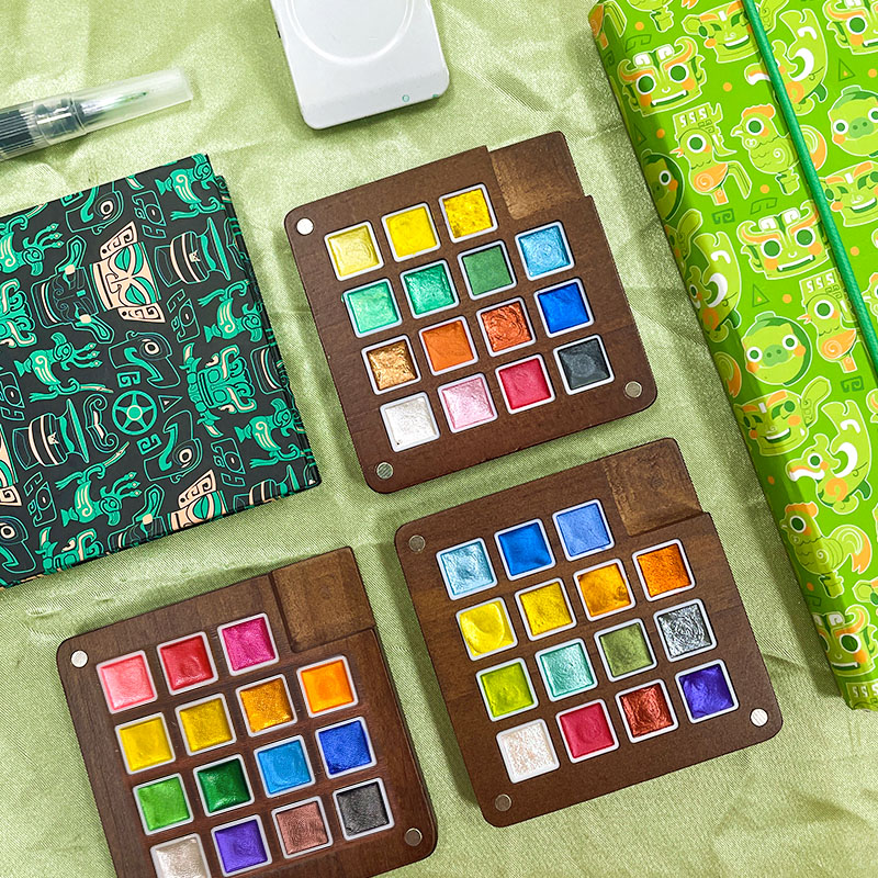 飞乐鸟15色木盒珠光水彩写生颜料