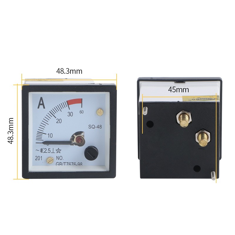 SQ-48 10A 过载20A 直接式交流电流表 铜线 开孔45x45