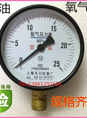 氧气禁油压力表上海天川仪表Y0-100氧压表Y-100 25Umpa氧气压力表