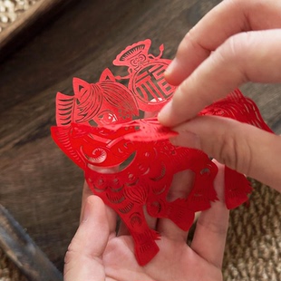 马上有福非遗剪纸红色蔚县手工窗花玻璃贴画2026新年春节装饰布置