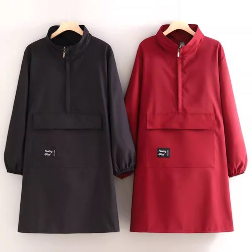 立领长袖拉链兜围裙新款防污耐磨防泼水反穿罩衣上班专用女工作服