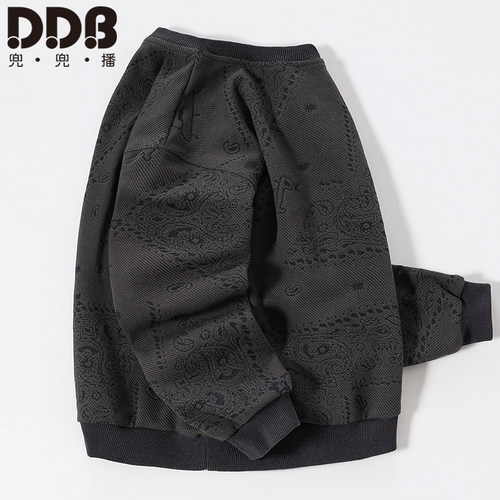 兜兜播春秋款常规提花卫衣套头