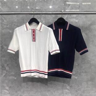 2023年夏季 竖条纹polo领上衣女 新款 撞色条纹翻领针织衫