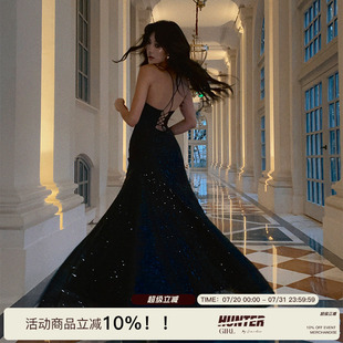 耀石之夜 現(xiàn)HunterGirl 生日宴畢業(yè)晚禮服拖地吊帶亮片裙成人禮