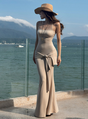 HunterGirl 杏仁曲奇 腰部绑带吊带连衣裙两件套性感包臀鱼尾长裙