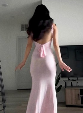 现HunterGirl法式露背绑带性感甜美连衣裙高级气质长裙礼服显瘦