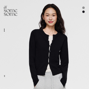 asomesome假两件针织开衫毛衣女早春新款羊毛混纺内搭打底上衣