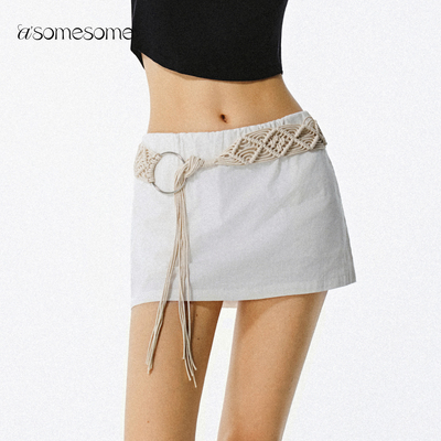 asomesome美式白色低腰松紧短裙