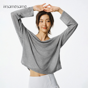 女夏宽松垂感长袖 asomesome天丝微透V领条纹针织罩衫 T恤防晒上衣