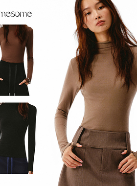 asomesome天丝羊毛堆堆领修身长袖女秋半高领打底衫保暖针织上衣