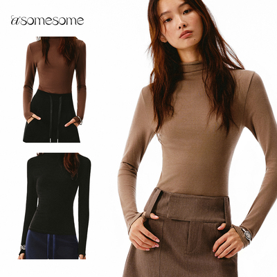 asomesome天丝羊毛堆堆领打底衫