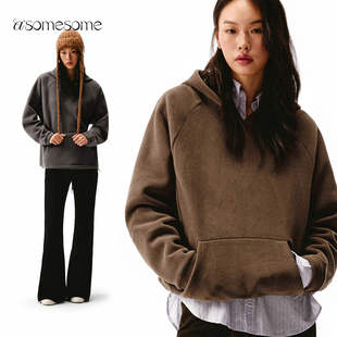 asomesome美式复古连帽插肩袖卫衣女秋新慵懒风外套休闲宽松上衣