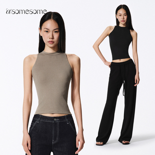 上衣 背心女夏新内搭打底外穿修身 asomesome美式 辣妹半高领无袖