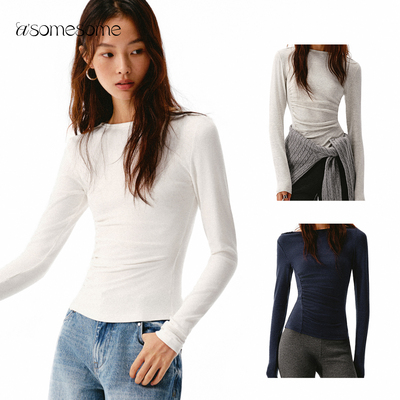 asomesome设计感一字领修身长袖T