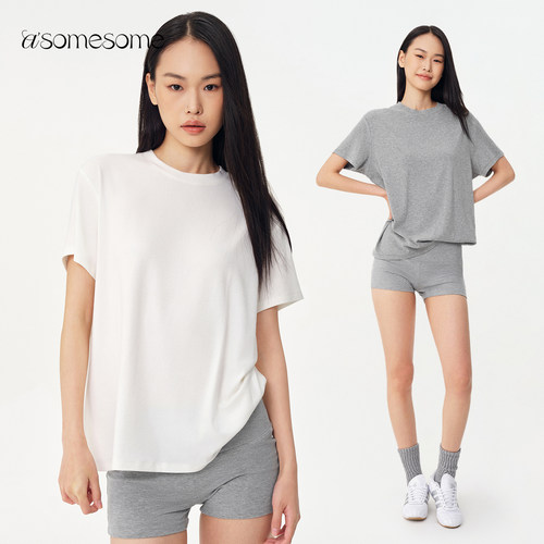 asomesome美式纯色正肩宽松T恤女