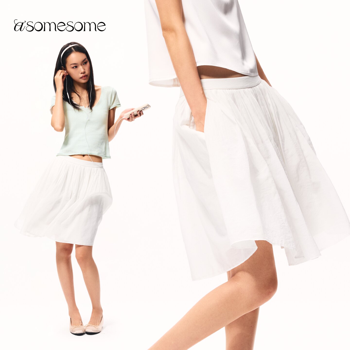 asomesome白色褶皱蓬蓬半身裙女图片